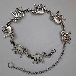 Vintage Boho Elephant Chain Link Belt  Silver Tone